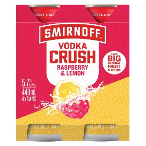 Picture of Smirnoff 5.7% Vodka Crush Raspberry & Lemon 4pack Cans 440ml